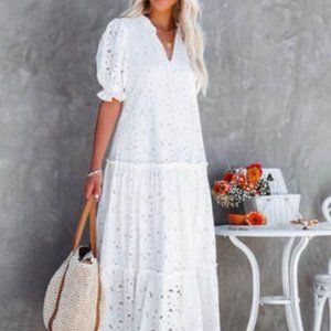 VICI White Eyelet Lace Maxi Dress (XS)